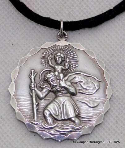 Georg Jensen Very Large Heavy .925 Silver Double Sided St Christopher Pendant. Hallmarked London 1967. 32 gm. Diameter 4 cm. Georg Jensen Very Large Heavy .925 Silver Double Sided St Christopher Pendant. Hallmarked London 1967. 32 gm. Diameter 4 cm.