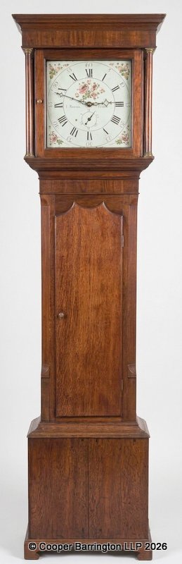 Early 19th Century Oak Cased Thirty Hour Longcase Clock by I.Rawson, Penrith. The square hood enclosing a painted 12in dial, with date indicator,Roman numerals. Complete with pendulum and single lead weight. Height 81 inches. Working Order. Early 19th Century Oak Cased Thirty Hour Longcase Clock by I.Rawson, Penrith. The square hood enclosing a painted 12in dial, with date indicator,Roman numerals. Complete with pendulum and single lead weight. Height 81 inches. Working Order.