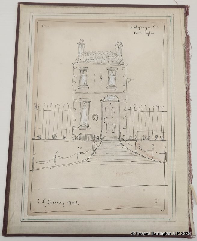 Laurence Stephen Lowry, RA (1887-1976) Pen, Ink,Chalk on Paper, House Stalybridge Road (Mrs Pugh ?) Laurence Stephen Lowry, RA (1887-1976) Pen, Ink,Chalk on Paper, House Stalybridge Road (Mrs Pugh ?)