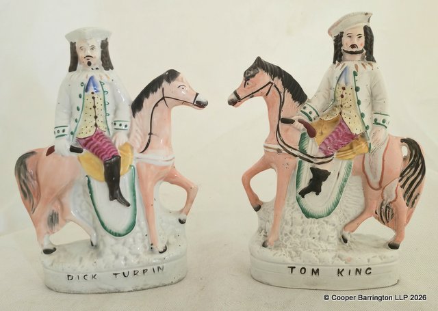 Fine Matched Pair Victorian Highwaymen Dick Turpin and Tom King Staffordshire Flatbacks. 19th Century. Chip Tom King Hat. (2 Items) Fine Matched Pair Victorian Highwaymen Dick Turpin and Tom King Staffordshire Flatbacks. 19th Century. Chip Tom King Hat. (2 Items)